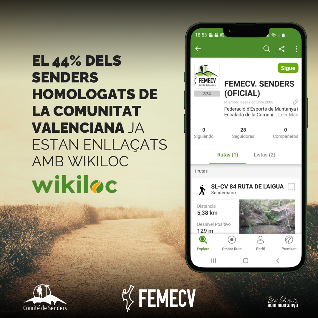 El 44% de los senderos homologados de la Comunitat Valenciana ya están enlazados con Wikiloc